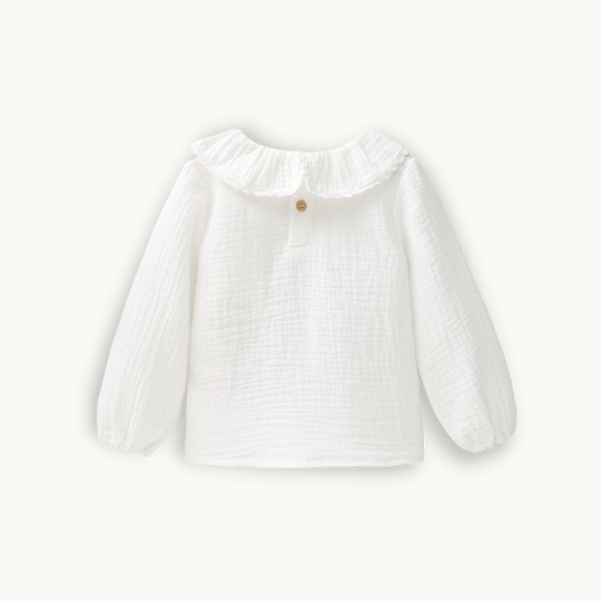 Baby girl s white blouse with ruffled collar bombonkids