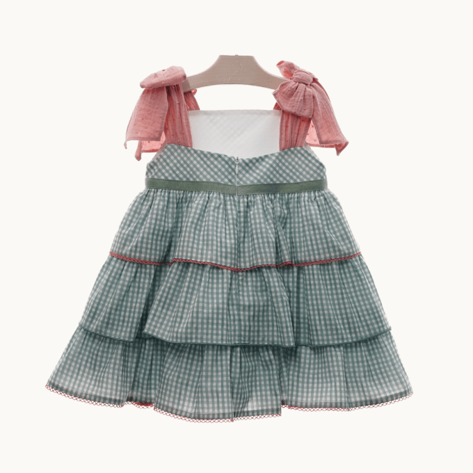 Girls Green Checkered Dress